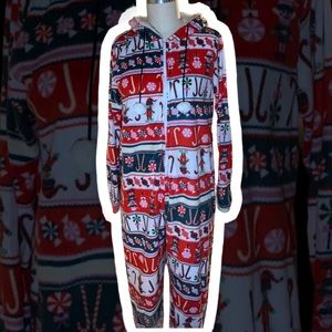 Christmas Candy Fleece Hooded Zippered Pajamas